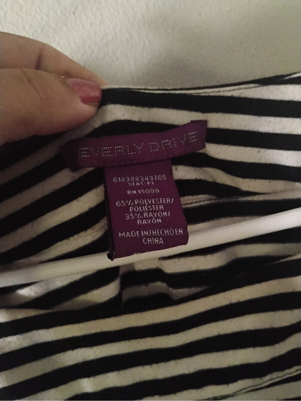 Everly Drive Black White Striped Boatneck Top 3/4 Sleeve Button Shoulder L - Picture 7 of 11